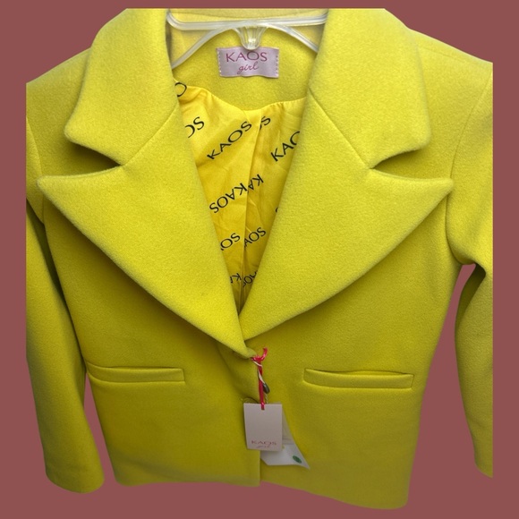 Kaos Girls Chartreuse Single-Button Coat - Picture 2 of 6